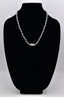 Nolan Miller Vintage Gray Pearl Necklace Rhinestone Crystal Button Signed BinM